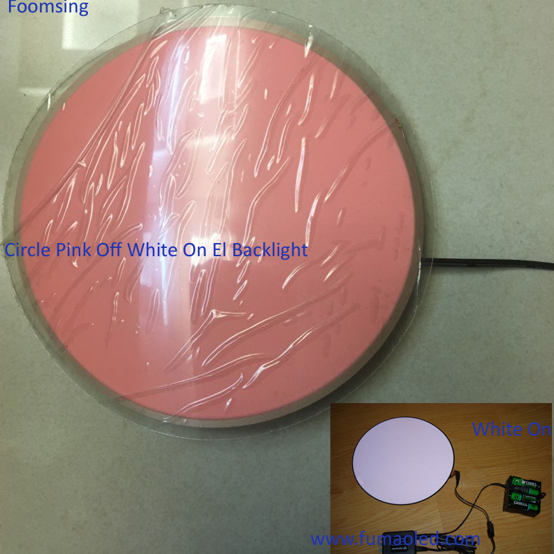 Circle Shape Pink Off White On 10cm EL Backlight With DC6v Battery Inverter