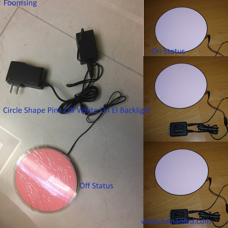 Circle Shape Pink Off White On 10cm EL Backlight With DC6v Battery Inverter